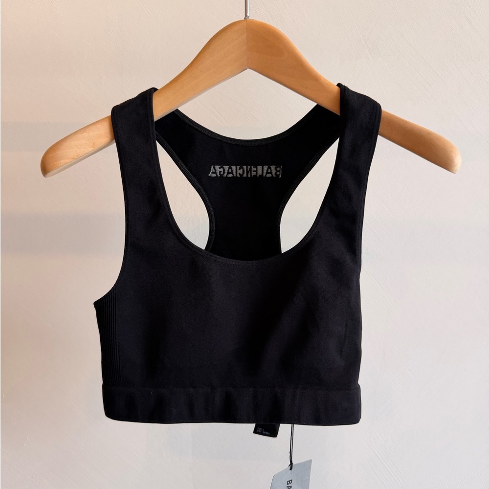 NWT Balenciaga Activewear Black Sports Bra Back Logo Top Women’s Size 2